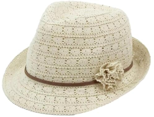 Women's Lace Trilby Summer Hat with Flower Detail, Beige (UK, Alpha, M, Beige)