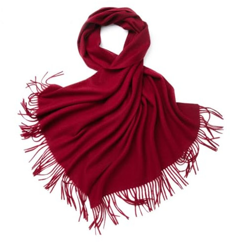 Bollrllr Langer Wollschal für Damen, einfarbig, Quaste, gestrickt, warm, für vier Jahreszeiten, lässig, leicht, weinrot, One size