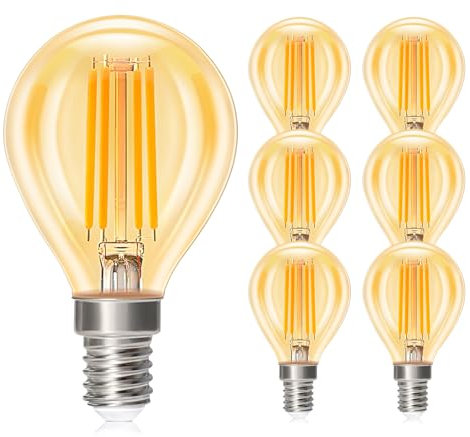 Dehobo E14 LED Lampadine, Lampadina Filamento 2700K Luce Bianca Calda LED E14 Bagliore Ambrato, 4W Equivalenti a 40W, 380Lm, Adatte per Faretti Soggiorno, Cucina, Applique - Pacco da 6