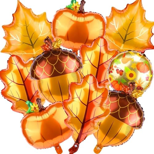 Ballons d'automne pour Thanksgiving, Ballons Décoratifs en Forme de Citrouille Ballons en Aluminium Mylar, Ballons Happy Fall Décorations de Thanksgiving, Feuilles d'érable Citrouille Gland Ballons