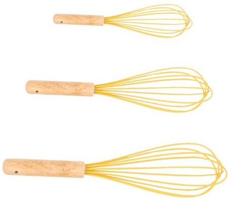 COLLBATH 3pcs Silicone Egg Beater Wooden Handle Hand Stirrer for Baking Egg Whisk Flour Stirrer Kitchen Mixing Tool