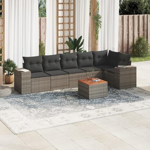 Iiaky 7-TLG. Garten-Sofagarnitur mit Kissen Gartengarnitur Set Lounge MöBel Outdoor LoungemöBel Balkon Grau Poly Rattan - 3225458