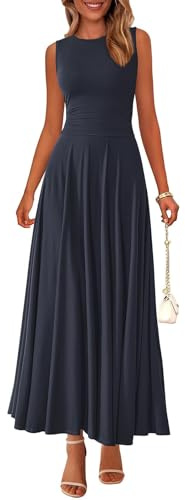 PRETTYGARDEN Womens Spring Dresses 2026 Casual Sleeveless Crewneck Aline Maxi Dress Stretch Tank Flowy Long Dresses (Navy, Medium)
