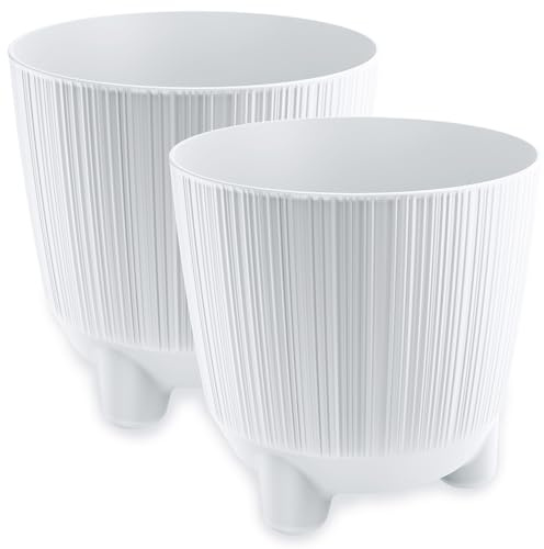 PECZEKO Macetero mate, maceta con patas, maceta decorativa para plantas grandes y pequeñas, juego de 2 macetas, maceta para hierbas (2 unidades), color blanco, diámetro de 13 cm