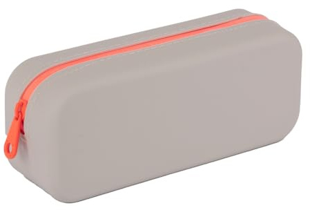 APLI 19915 - Astuccio scolastico in silicone bicolore grigio e arancione, impermeabile, design rettangolare moderno e versatile, collezione Neon, dimensioni 75 x 185 x 55 mm