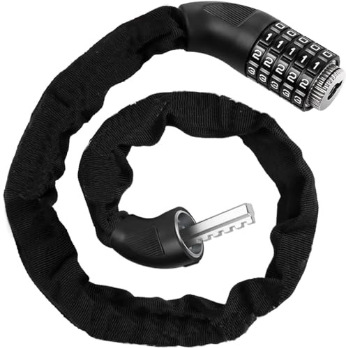 Garegce Bike Chain Lock 5-Digits Codes, Anti-Theft Cycling Lock with Waterproof Cover, High Security for Bicycle, E-Bike, MTB, Motorcycle