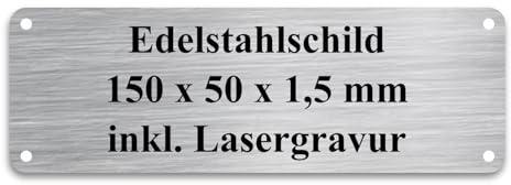 WIENS3D Klingelschild Edelstahl mit Gravur | Namensschild - Türschild - Gartenschild personalisiert für Briefkasten | Büroschild - Grabschild - Bankschild - Stallbox - Hundehütte | (150x50x1,5 mm)