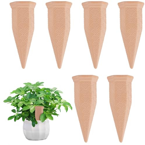 LanQii 6er Set Selbstbewässernde Tonkegel – Automatische Bewässerung für Pflanzen, Terracotta Wasserspender Pflanzen, Selbstbewässernde Tonkegel für Zimmerpflanzen, Balkon & Garten