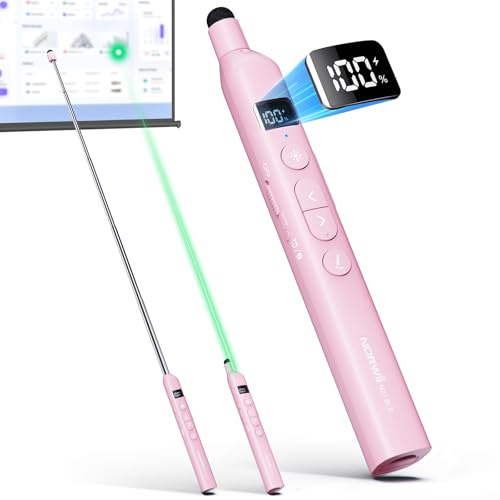 Norwii N21 Bluetooth Präsentationsfernbedienung mit Ausziehbarer Zeigestab | ①USB-A Wireless Fernbedienung Präsentation②Presenter Klicker mit Grüner Laserpointer③Remote Clicker mit Touchscreen Schreiben