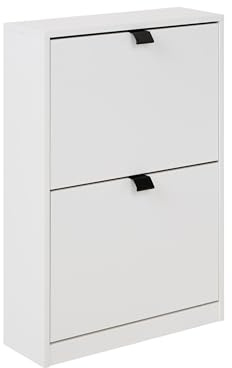 Skoskåp med 2 Fack i Vit MDF Träfaner Modern Smal Design för Hall och Entré Förvaringsmöbel Vit Hobart