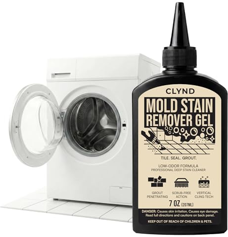 CLYND Stain Remover Gel - Low Odor, No Harsh Fumes - For Washing Machine Rubber Seal, Bathroom Grout and Caulk, Shower Tile Cleaner, HE Front Load Washer Safe, UV-Shield Black Bottle - 7 oz