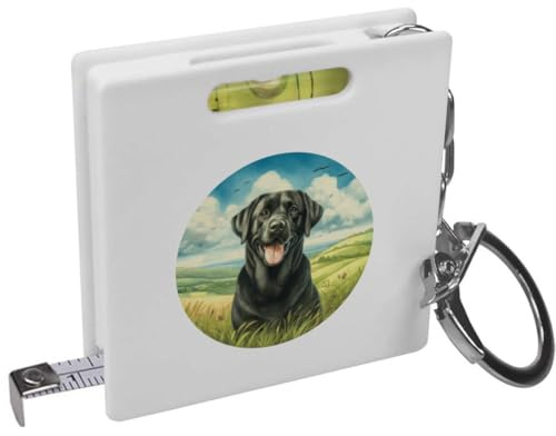 Azeeda 'Happy Black Labrador' Keyring Tape Measure/Spirit Level Tool (KM00045564)