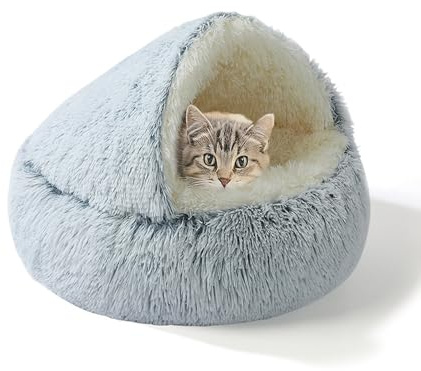 Katzenbett, Höhlen, flauschiges Katzenkissen mit Kapuze für den Innenbereich, Plüsch-Haustierhaus, gemütliches Haustier-Schlafhöhle, warmes Kätzchennest, Donut-beruhigendes Bett mit rutschfester
