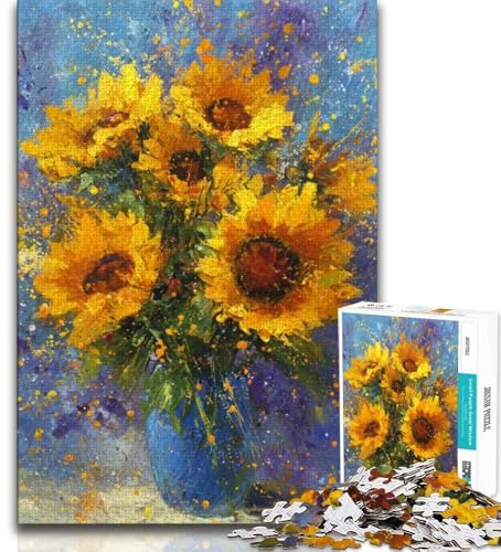 Puzzle 1000 pièces pour Adolescents Tournesol dans Un Vase, Jeu éducatif Familial avec pièces entièrement emboîtables de Formes aléatoires 38x26cm