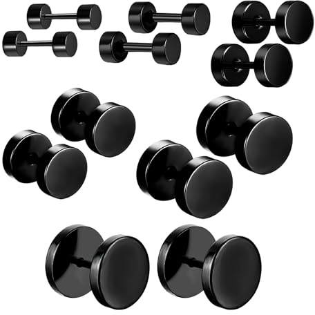 Czdtq 6 Pairs Earrings Black Stud, Stainless Steel Earrings Set, Men's And Women's Ear Studs Cartilage 4-10mm Round Ear Studs Ears Plugs Screw Hypoallergenic, Polished Surface