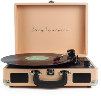 PRIXTON VC400 - Tocadiscos de Vinilo Vintage, Reproductor de Vinilo y Reproductor de Musica Mediante Bluetooth y USB, 2 Altavoces Incorporados, Diseño de Maleta, Color Melocotón (Reacondicionado)
