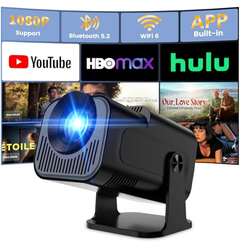 [Apps integrate] Mini Proiettore 4K Support, Smart Proiettore Portatile Android TV WiFi 6 BT 5.4, Mini Projector Full HD 1080P Supporta Compatibile con HDMI/TV Stick/Laptop, Nero