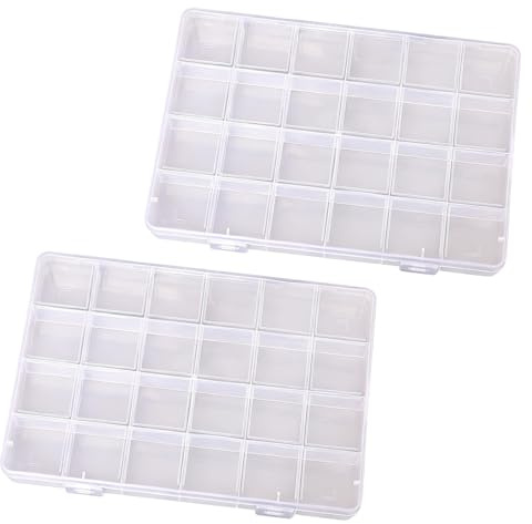Vauki 2 cajas clasificadoras para piezas pequeñas, caja de almacenamiento transparente con 24 compartimentos, caja organizadora de piezas pequeñas, caja de plástico con tapa para perlas, pendientes