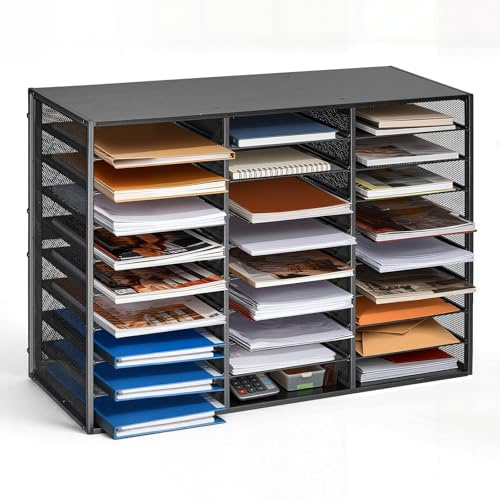 VEVOR Estante de Almacenamiento de Documentos 27 Compartimentos, Organizador de Archivos de Metal 80 x 31 x 54,5 cm, Clasificador de Literatura con Estantes Desmontables para Oficina, Aulas, Negro