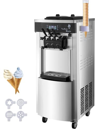 Máquina de Helados Soft Heladera Maquina Comercial 20-28L/h 2200W 3 sabores, Ice Cream Maker, panel LED de limpieza automática para yogur café Cafetería Bar 6L*2