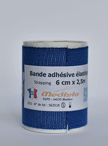 Bande Adhésive élastique/Bande de Strapping/Bandage Sport 6cm x 2.5m Médisto Bleue. Lot de 4 Bandes.