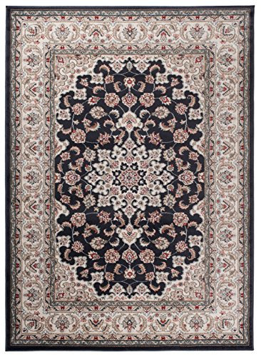 Carpeto Orientteppich Teppich Schwarz 160 x 220 cm Medaillon Klassisch Muster - Wohnzimmer Schlafzimmer Esszimmer