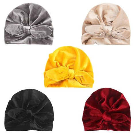 DRESHOW Babymütze Baby Turban Mütze Brötchen Knoten Kleinkinder Infant Beanie Mütze Baby Mädchen Jungen Weiche Kleinkind Mütze 5 Stück