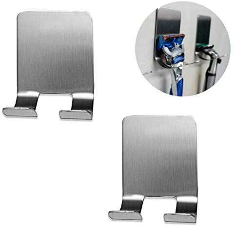 Ritte Rasierer Halter Haken, 2 Stück Rasiererhalter Selbstklebende Mehrzweckhaken Edelstahl Wasserdichte Badezimmer Haken aus Edelstahl Gebürstet Klebehaken Handtuchhaken Ohne Bohren (Silber)