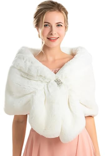 Unicra Scialle da sposa in pelliccia sintetica, scialle avvolgente in pelliccia per sposa, copricapo in pelliccia e sciarpe per donne, bianco, taglia unica