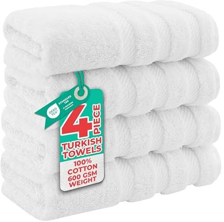 American Soft Linen Luxury Hand Towels for Bathroom, 100% Cotton Turkish 4 Piece Hand Towel Set, 600 GSM Hand Face Towels for Kitchen, White Hand Towels