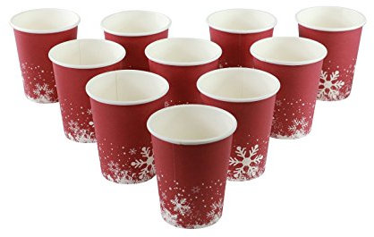 GOLDBEARUK Festive Themed Red Snowflake Paper Party Cups Pack of 100