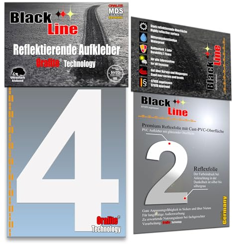 MDS Brand 15cm Design Reflektierende Zahlen Aufkleber | LKW Marking Grade reflektoren für Hausnummer & Mülltonnen | Selbstklebende Klebezahlen & Wetterfest R-15-Weiss (4)