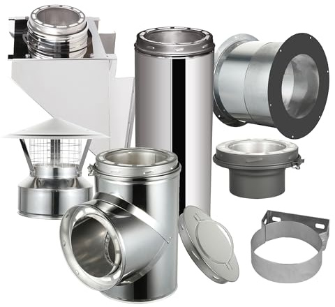 AllFuel HST Through The Wall Kit with Spark Guard Chimney Cap for 6 Diameter 304 Stainless Steel Class-A Double Wall All Fuel Insulated Chimney Pipe (18 Length, Standard Wall Bracket)