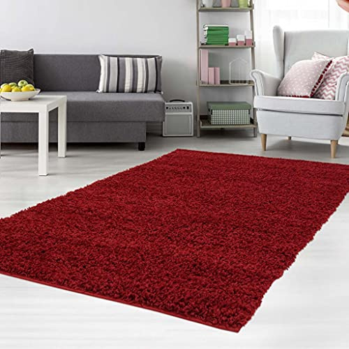 carpet city Shaggy-Teppich Rot 100x300 cm - Hochflor Langflor Einfarbige Teppiche Wohnzimmer Schlafzimmer
