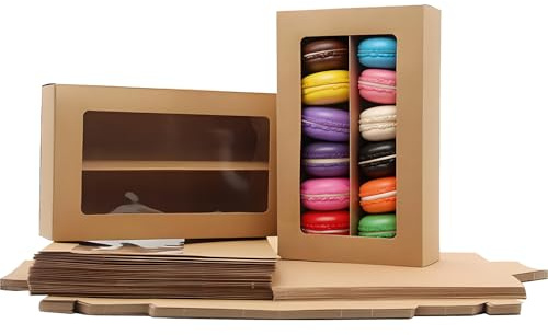 La Llareta Macaron Box, 25 Stücke Cookie Dessert Party Verpackung Box, Muffin Box, mit Klarem Fenster, für Donuts, Mini Cupcakes, Kekse, Muffins, Macarons