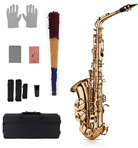 Btuty Eb Alto Saxophone Sax Brass Lacquered Gold 802 Key Type Woodwind | Instrument with Padded Carry Case Gloves Cleaning Cloth Brush Sax Straps Reeds