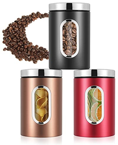 JOYBOY Vorratsdose,3 Stück Vorratsbehälter mit Sichtfenster,Aufbewahrung von Mehl Zucker Müsli Kaffee Tee|Metalldose mit luftdichtem Deckel