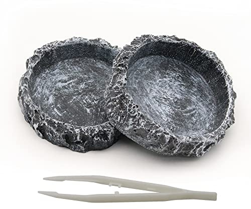 hisunfarm 2 Pcs Reptile Water Bowl Tortoise, Reptile Food Dish with Feeding Clip, Resin Feeding Bowl for Turtle Lizard Frog Hedgehog Gecko Spider, Small