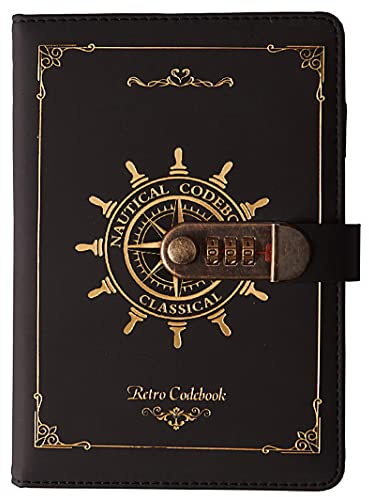 NectaRoy A5 Vintage Lockable Journal with Rudder Design, 120 Sheets Secret Notebook Travel Diary, PU Leather Writing Notepad with Pen Holder&Card Slots, Personal Sketchbook Birthday Gift, 210x145mm