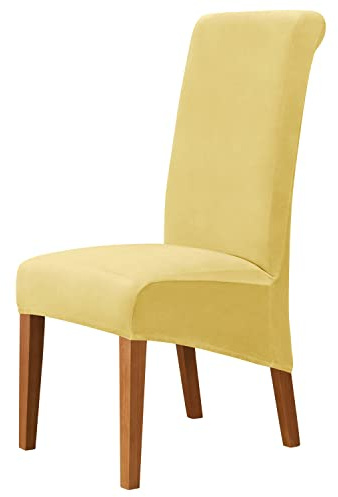 SYLC Große Stuhlhussen Samt Plüsch Für Esszimmerstühle, XL Stuhlbezug Stretch Hoher Rücken Schonbezüge Für Stuhl, Stuhlschutzbezüge Set Für Hochzeit (Lemon,2 PCS)