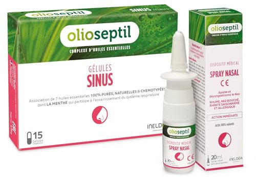 OLIOSEPTIL - Duo Sinus - Gélules Sinus + Spray Nasal - Aide à dégager, apaiser et assainir les voies respiratoires - Idéal en cas de nez bouché