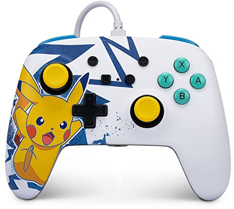 PowerA Manette filaire améliorée pour Nintendo Switch, modèle Switch OLED et Switch Lite, accessoire de jeu, manette de jeu, manette filaire, sous licence officielle -Pokemon: Pikachu High Voltage