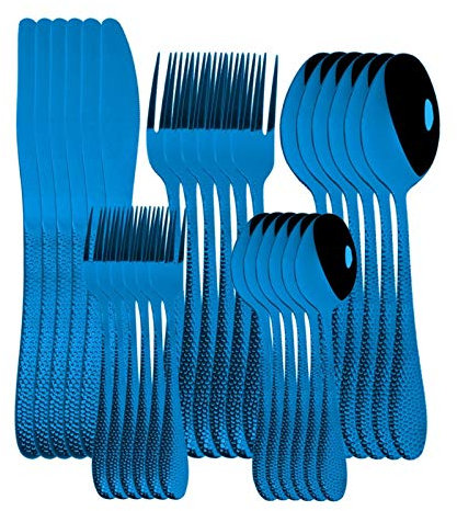 Rose Gold Besteck Set 30 stücke Messer Gabel Kaffee Löffel Geschirr Set Edelstahl Geschirr Set Western Küche Besteck Set essgeschirr (Color : Blue)