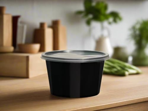 HOT BARGAINS 50 x 4oz/ 100ml Reusable Sauce Pots with Lids Small Size and Black Colour Round containers with lids for food storage (PACK OF 50)