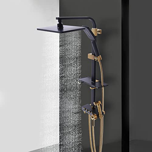 3 Gänge Duscharmatur Armatur Duscheset Brausegarnitur Thermostat Duschsystem Schwarz Gold Mischbatterie Badezimmer Dusche Wasserversorgung Wandmontage Brauseset Handbrause
