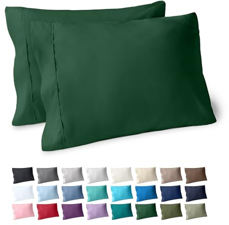 Bare Home Microfiber Pillow Cases - Standard/Queen Size Set of 2 - Cooling Pillowcases - Double Brushed - Forest Green Pillowcases 2 Pack - Easy Care (Standard Pillowcase Set of 2, Forest Green)