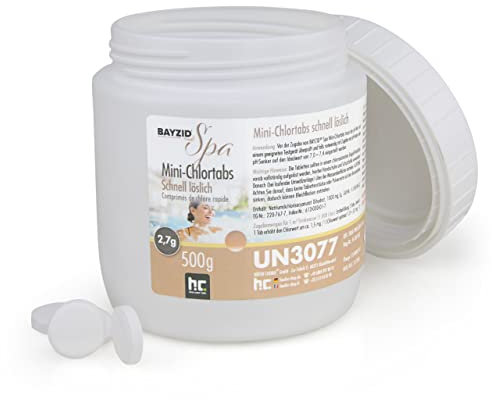 BAYZID® Mini Pastilles de Chlore 500 g– Désinfection Rapide pour Piscine, Spa, Jacuzzi et Pataugeoire – Chloration Choc et Permanente – Haute Pureté – Facile à Utiliser