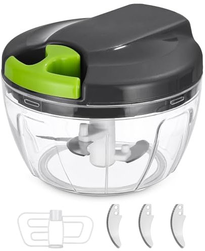 Picadora manual de alimentos de Plástico, trituradora de verduras, Picadora Manual de 3 cuchillas cebolla,,ajo,frutas,carne, cortador con cuerda 520ml