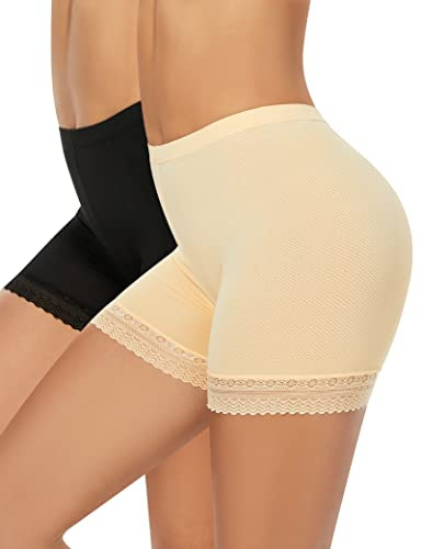 Kiiwah 2pcs Dentelle Short à sans Couture sous Robe Femme, Short Panty sous Vetement Anti Frottement Cuisse Femme, Slip Short Cycliste de sous Jupe à Tissu Respirant et Frais