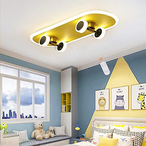 Lfoute LED Kinder Deckenlampe Skateboard Deckenleuchte Kreative Schlafzimmer Lampe Dimmbar Mit Fernbedienung Acryl Junge Mädchen Baby Kinderzimmer Lampen Decke Wohnzimmer Esszimmer Kronleuchter 60cm